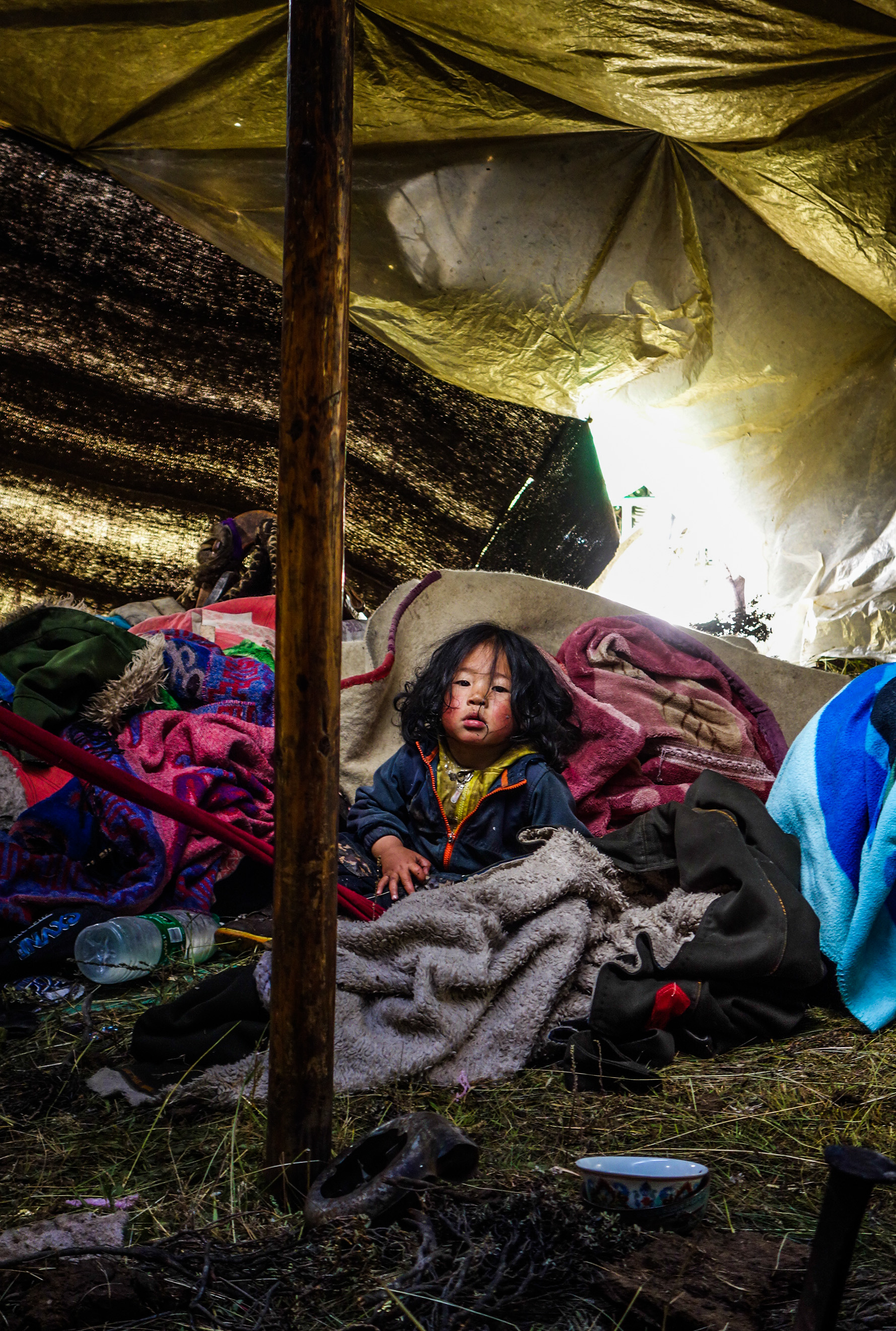 Famille nomade en Chine Tibétaine