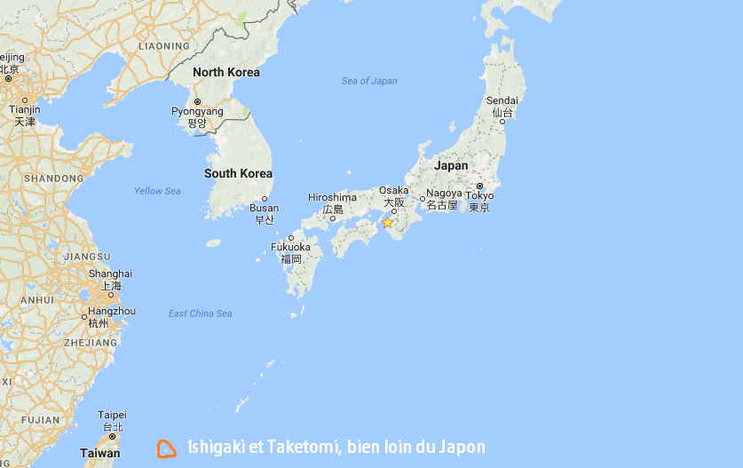 Carte du Japon, de Taiwan, de Okinawa, ishigaki et Taketomi pour comparer les distances