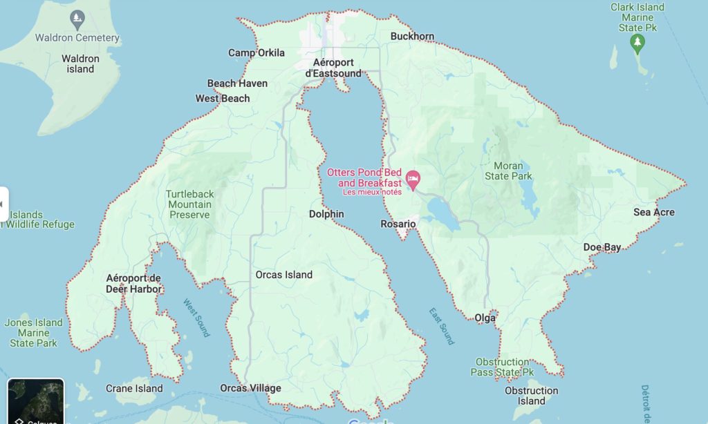 Carte de l'île des Orques dans l'État de Washington, aux États-Unus
