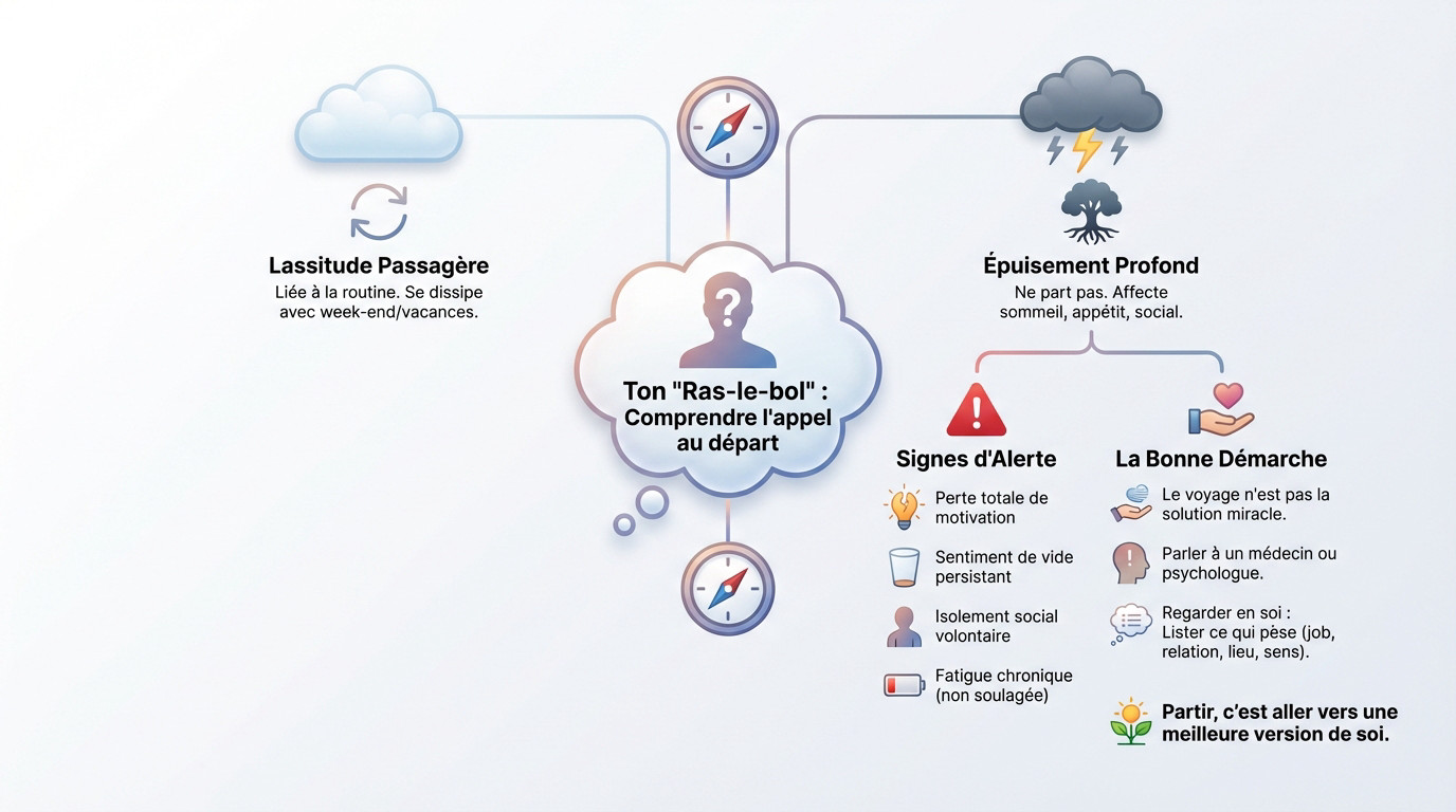 Femme face &agrave; l'oc&eacute;an r&eacute;fl&eacute;chissant &agrave; la diff&eacute;rence entre lassitude et &eacute;puisement