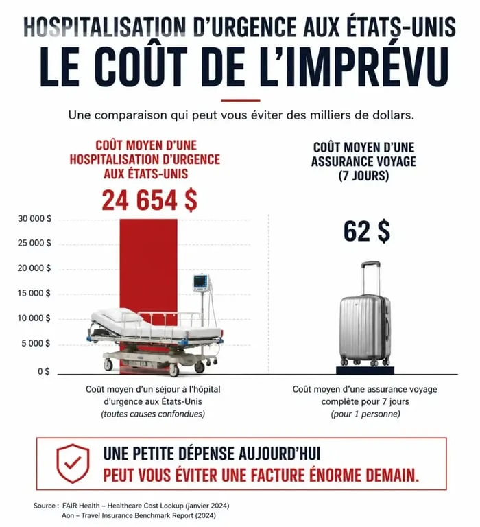Comparatif coût hospitalisation urgence États-Unis vs assurance voyage