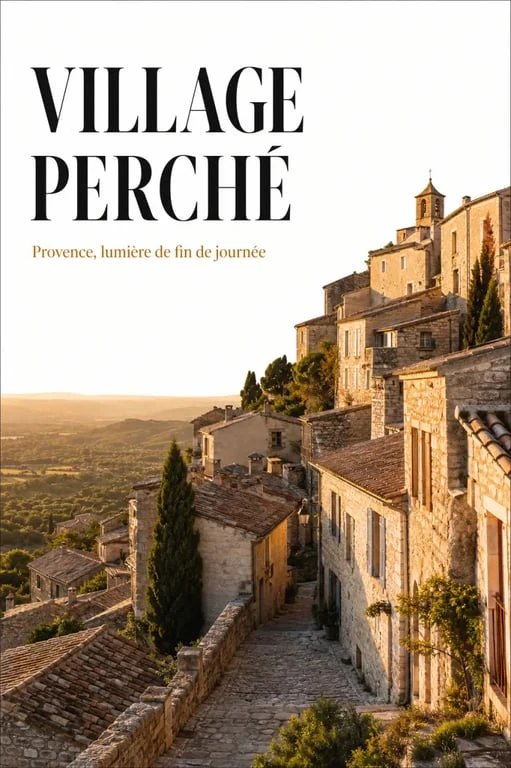 Les plus beaux villages de France : vue d’un village perché en pierre claire au coucher du soleil