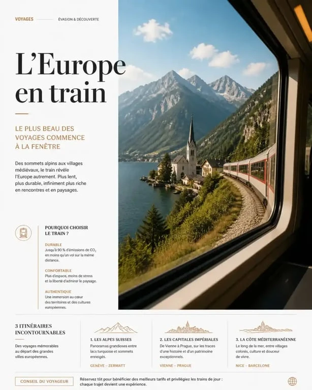 Voyage en train en Europe à travers des paysages montagneux