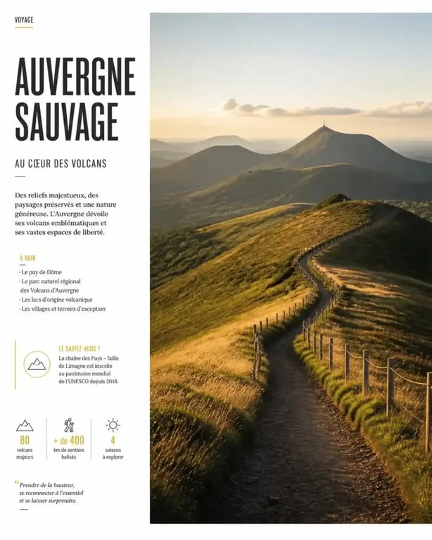 Sentier de randonnée auvergne accessible en train dans le parc des volcans