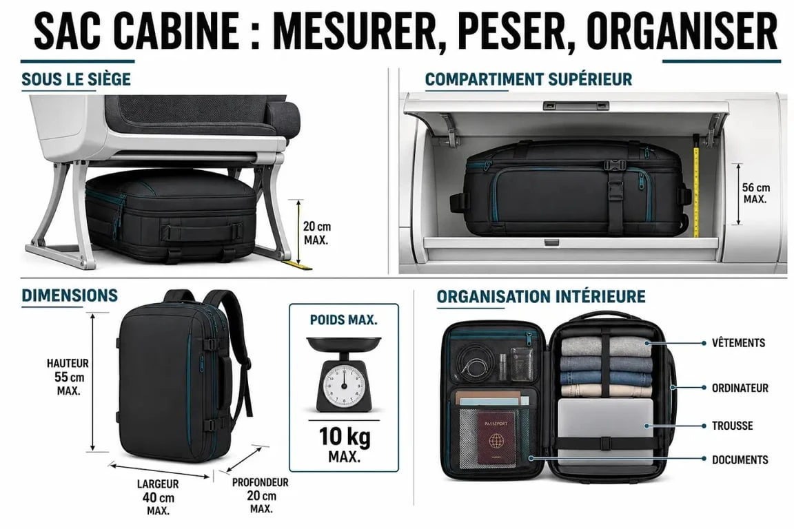 Sac à dos voyage cabine mesuré pour respecter les dimensions cabine en avion