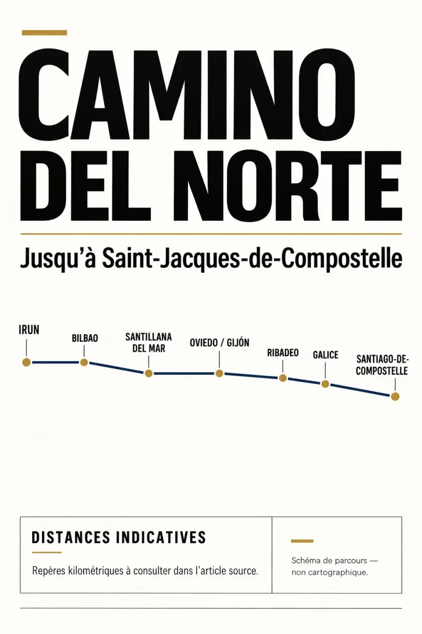 Infographie des étapes du Camino del Norte de Irun à Saint-Jacques-de-Compostelle
