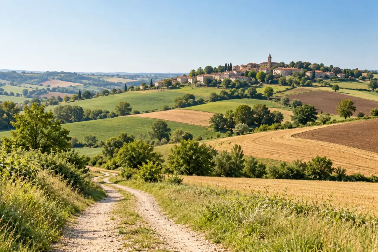 Randonnée dans le Gers entre coteaux, champs et village gascon